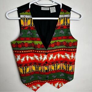 Vintage Halloween Vest Women's Size Medium 100% Cotton Ghost Pumpkin Multicolor